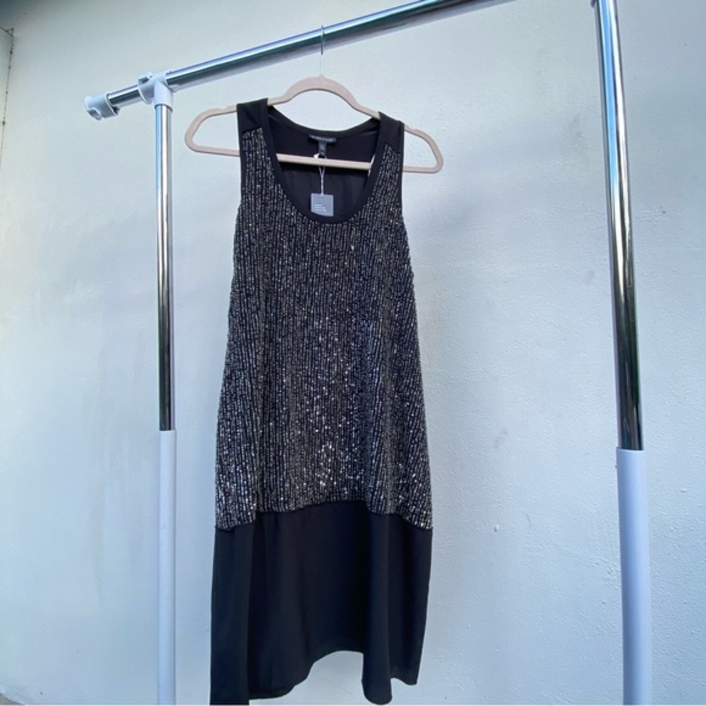 Eileen Fisher 100% Silk Black Sequined Tank Dress Size Small